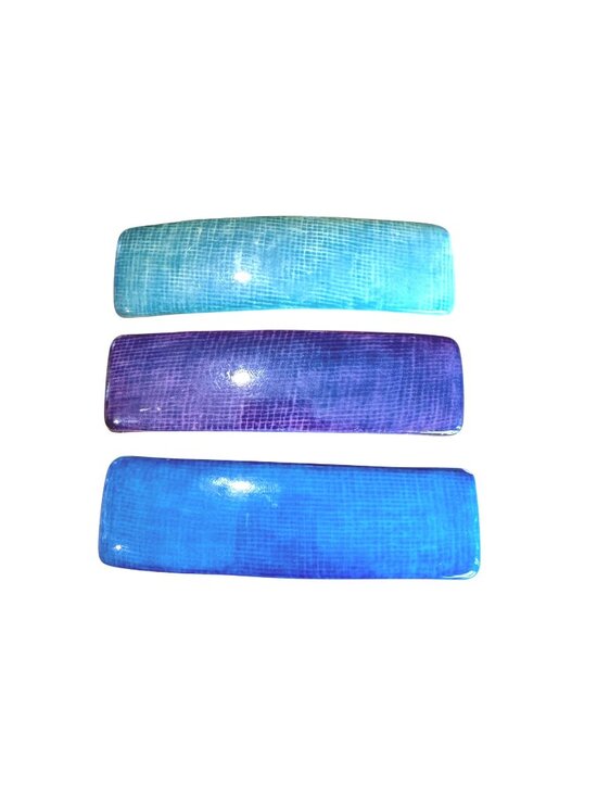 Unbranded Accessories - Rectangular Hair Barrettes Set of 3 Blue Purple Green Glossy Textured Finish
